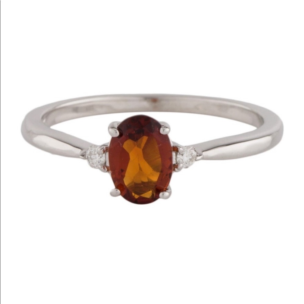 Brand New Citrine And Diamond 14k White Gold Ring 538